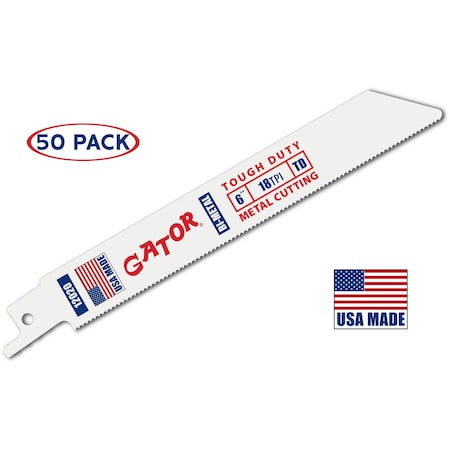 Gator Reciprocating Saw Blade, 6 in x 3/4 in x 18 TPI, Tough Duty Metal Cutting, 50PK 12020